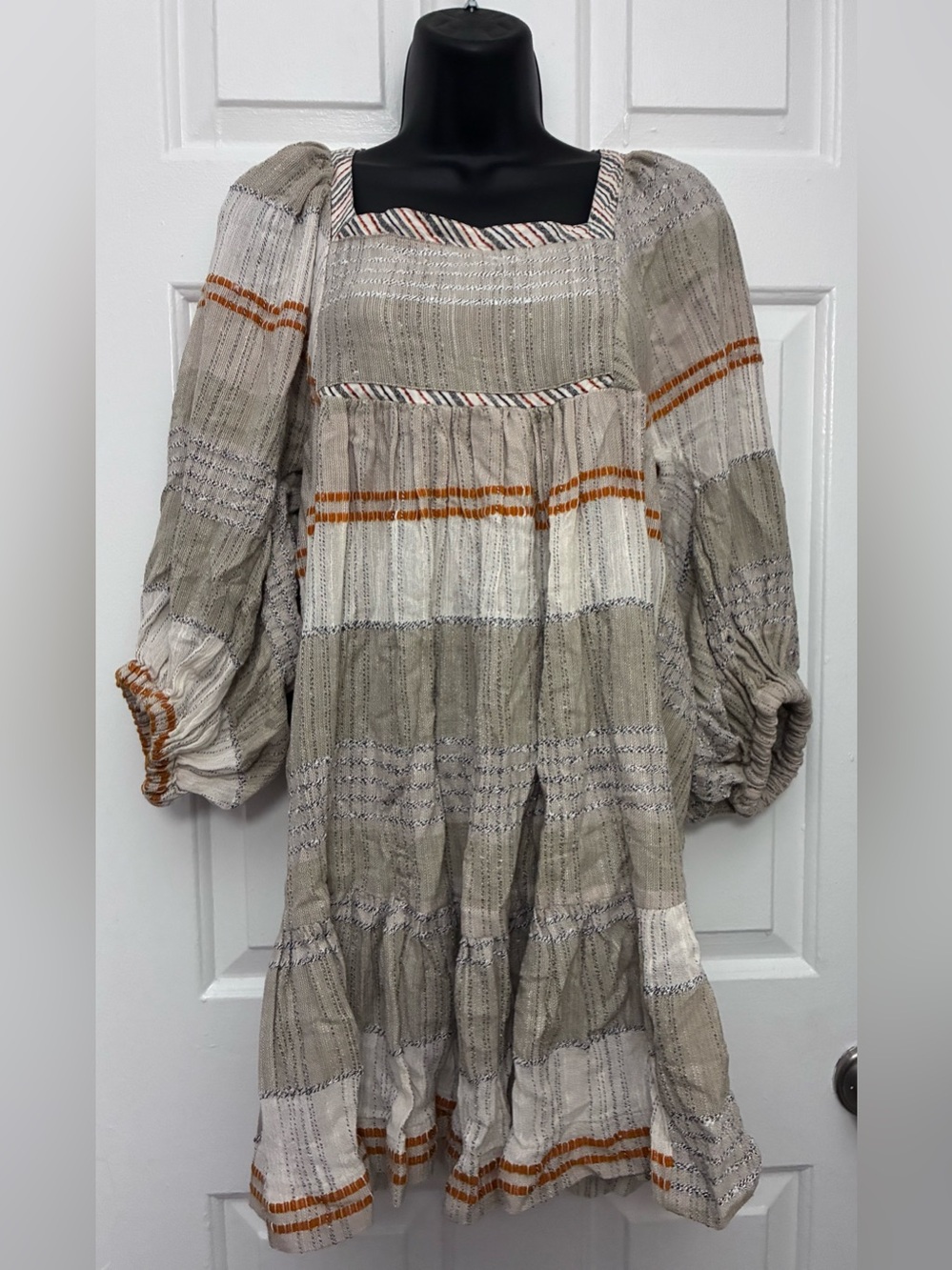 Free People Cozy Striped Mini Dress Ivory Combo Boho M